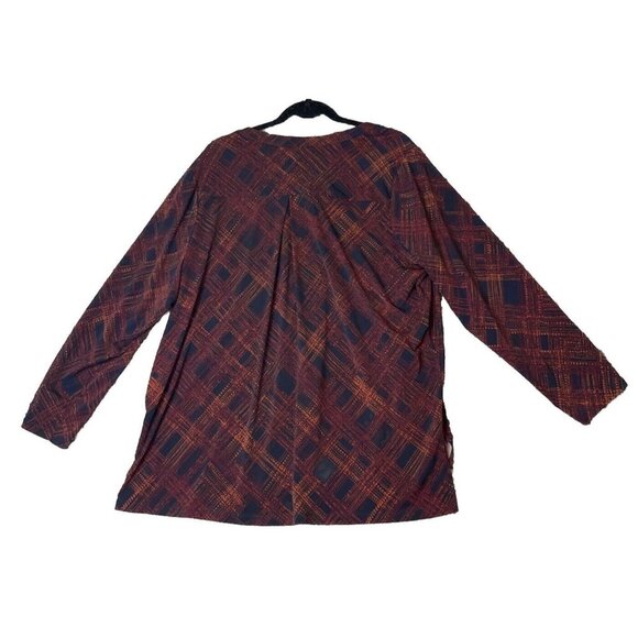 Susan Graver 2X Navy Blue Plaid Liquid Knit Button Up‎ Tunic Zipper Pockets - Picture 2 of 7